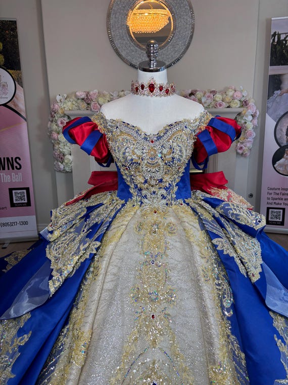 Royal Blue Gold Quinceanera Ball Gown, Fairytale Princess Dress with Cape