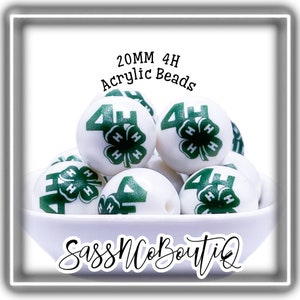 20MM Exclusive Four H (head, hands, heart, health) large print acrylic beads