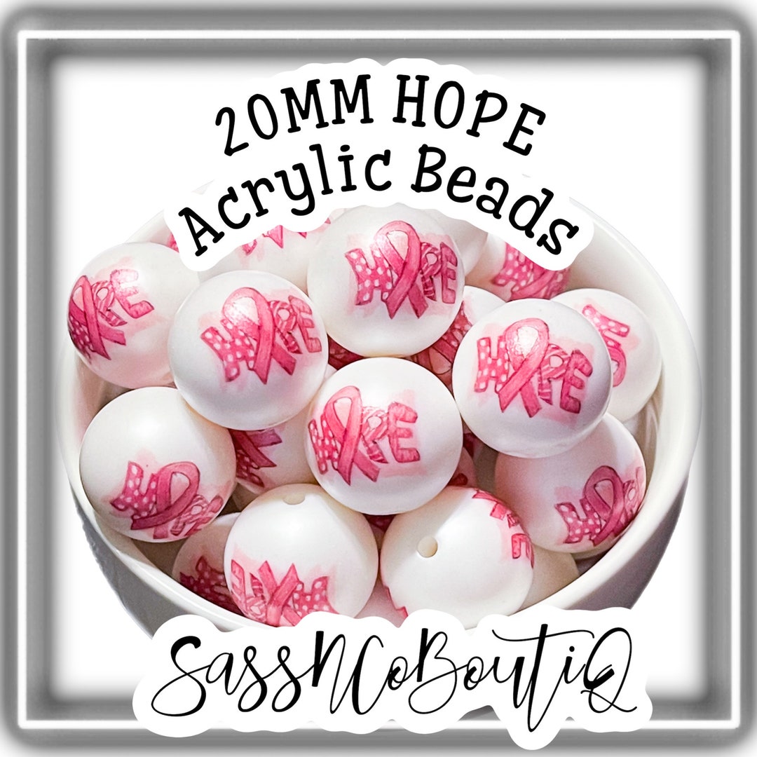20MM CUSTOM HOPE Breast Cancer Awareness Large Print Acrylic Beads 10