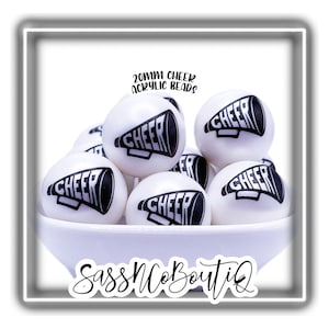 20MM CUSTOM CHEER Large Print Acrylic Beads (10 beads per pack) Bubblegum Gumball Chunky Jewelry - Kid Crafts