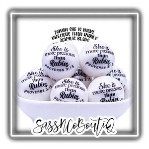 20MM Acrylic Beads: "She is More Precious than Rubies" - 10 Pack