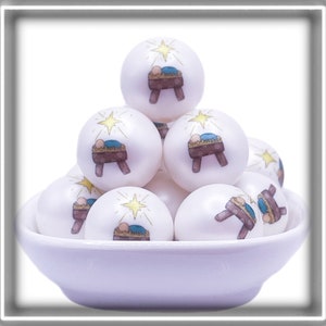 Baby Jesus Print Acrylic Beads: Chunky Bubblegum Jewelry (10 beads)