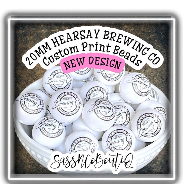 20MM Exclusive Custom "HEARSAY BREWING CO" Large Print Acrylic Beads (10 beads per pack)  Bubblegum, Gum Ball, Chunky, Jewelry, Kid Crafts