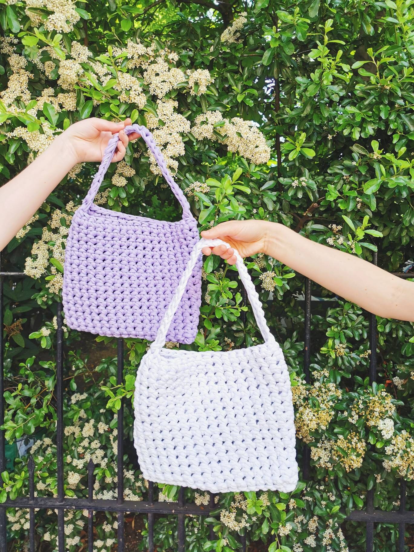 Chunky crochet tote bag handmade and recycled yarn range Etsy