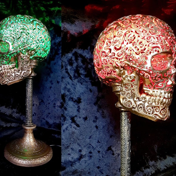 SKULL LAMP | Night Light | Skull Decor  | Gothic Decor | Filigree Crane |  Ornemental Skull