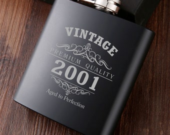 21st Twenty First Black Birthday Milestone Stainless Steel Hip Flask 7 oz 