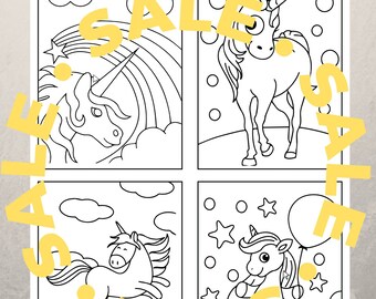 50+ Kids Unicorn Coloring Book Activity Pages Instant Download