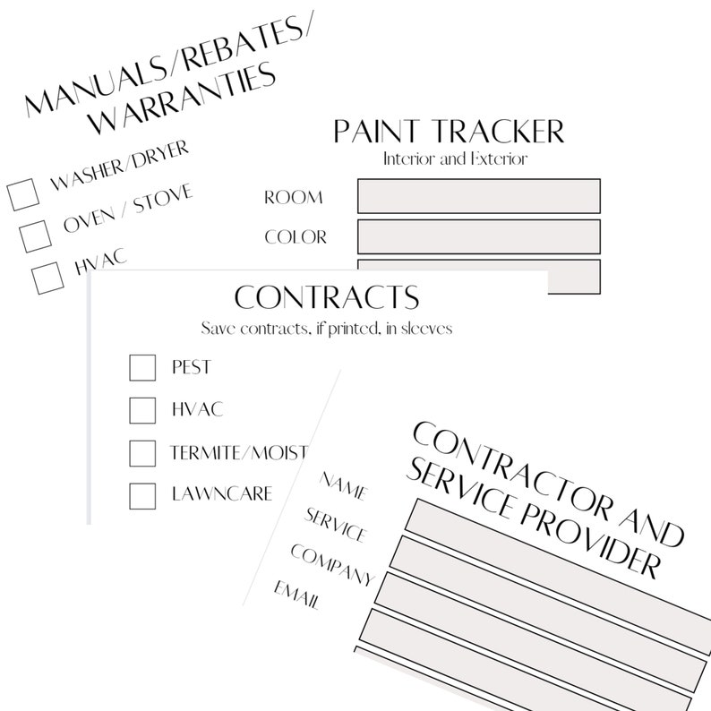 Printable PDF Household Binder Documents, Home Management Binder