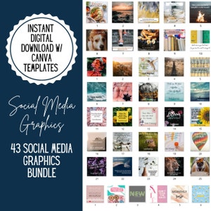 Puede incluir: Un conjunto de 43 plantillas de gráficos para redes sociales para Canva. Los gráficos presentan una variedad de diseños, que incluyen patrones florales, citas inspiradoras y escenas de la naturaleza. Los gráficos son perfectos para promocionar tu negocio o marca personal en las redes sociales.