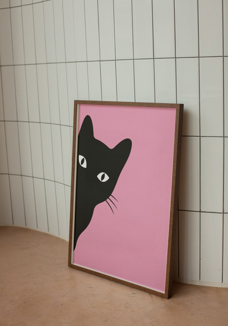 Black Cat Poster Funny Cat Digital Print Room Pink Decor Teen black-cat-poster-funny-cat-digital-print-room-pink-decor-teen