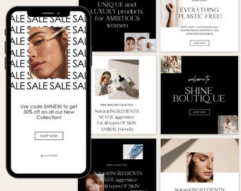 Shine Aesthetic Skincare Instagram Post + Email Templates Bundle - Engagement Booster, Editable Canva Templates, Social Media Templates