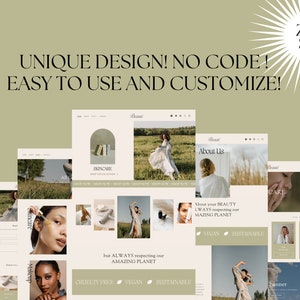 May include: Website mockup for a skincare brand called "Bour." The website features images of models, products, and text that highlights the brand's commitment to sustainability and ethical practices. The text on the website includes "Skincare", "About Us", "Cruelty Free", "Vegan", and "Sustainable".