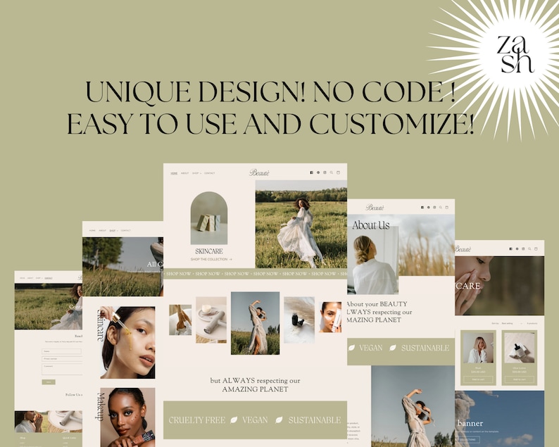May include: Website mockup for a skincare brand called "Bour." The website features images of models, products, and text that highlights the brand's commitment to sustainability and ethical practices. The text on the website includes "Skincare", "About Us", "Cruelty Free", "Vegan", and "Sustainable".