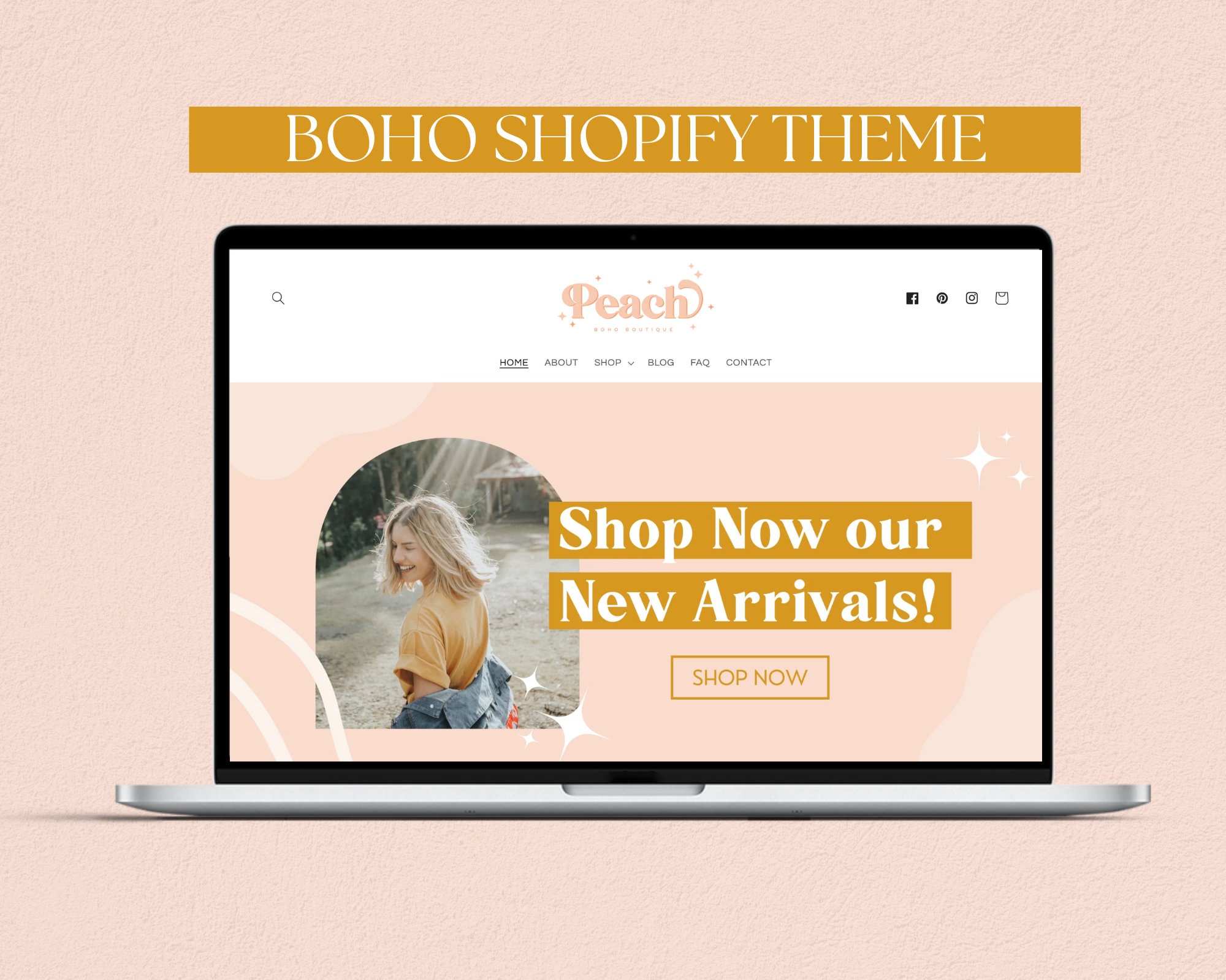 Shopify Theme Template - Boho Shopify Theme, Aesthetic Shopify Template, Feminine Boutique Website Design, Pink Shopify Website, Shopify 2.0