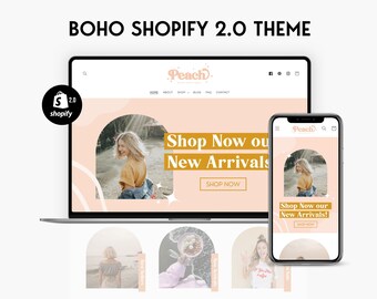 Shopify Theme Template - Boho Shopify Theme, Aesthetic Shopify Template, Feminine Boutique Website Design, Pink Shopify Website, Shopify 2.0