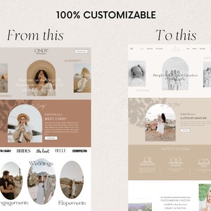 May include: A website mockup for a photography business called Cindy Photography. The website features a light brown background with a white text overlay. The website includes a header with the business name, a navigation bar, and a section with images of the photographer's work. The website also includes a section with information about the photographer and a section with pricing information.