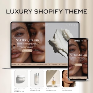 Luxury Shopify Theme | Skincare Website Template | White & Beige Design | Editable Canva Templates | Aesthetic Shopify Theme | Shopify 2.0