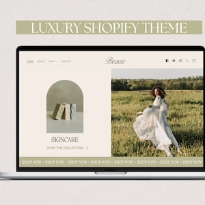 Luxury Shopify Theme - Boho Shopify Theme, Shopify Template Design, Minimal Boutique Website Design, Green Shopify Website, Shopify 2.0