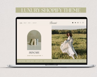 Luxury Shopify Theme - Boho Shopify Theme, Shopify Template Design, Minimal Boutique Website Design, Green Shopify Website, Shopify 2.0