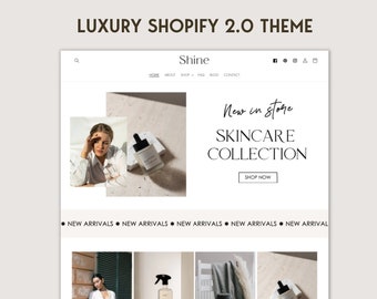 Modèle de thème Shopify de luxe - modèle de site Web minimaliste élégant, site Web Shopify blanc esthétique, thème boutique Shopify 2.0 minimaliste