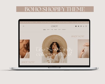 Shopify Theme Template - Boho Shopify Theme, Shopify Template Design, Minimal Boutique Website Design, Beige Shopify Website, Shopify 2.0