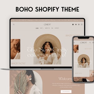 Boho Shopify Theme Boutique, Luxury Shopify Theme, Elegant Minimalist Website Templates Beige Design, Clothing Jewelry Aesthetic Shopify 2.0