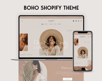 Boho Shopify Theme Boutique, Luxury Shopify Theme, Elegant Minimalist Website Templates Beige Design, Clothing Jewelry Aesthetic Shopify 2.0