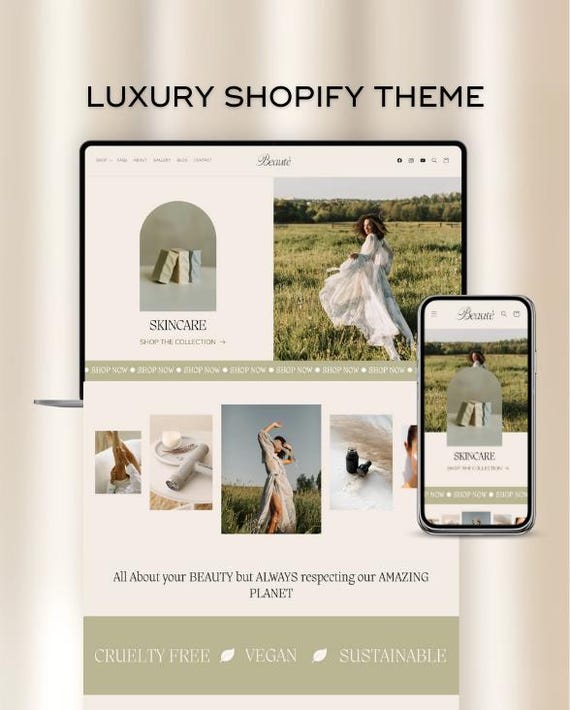 Beaute Shopify Theme Template: Luxury Shopify Theme Store, Skincare Shopify Website Templates, Elegant Boutique Website, Shopify 2.0 Themes