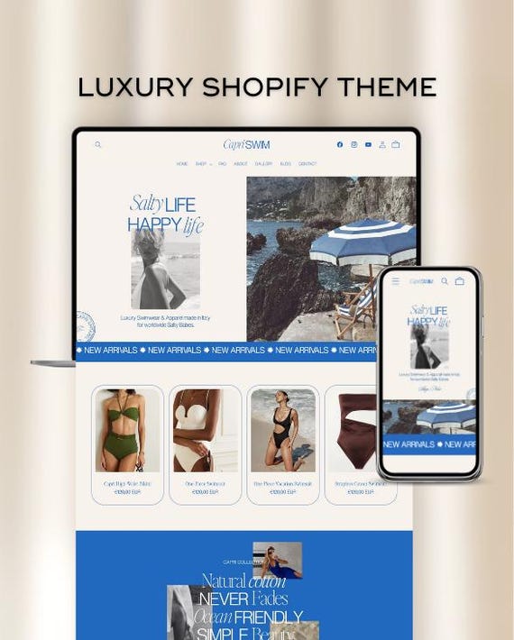 Capri Shopify Theme Template: Luxury Shopify Theme Store, Shopify Website Templates Banners, Elegant Boutique Website, Shopify 2.0 Themes