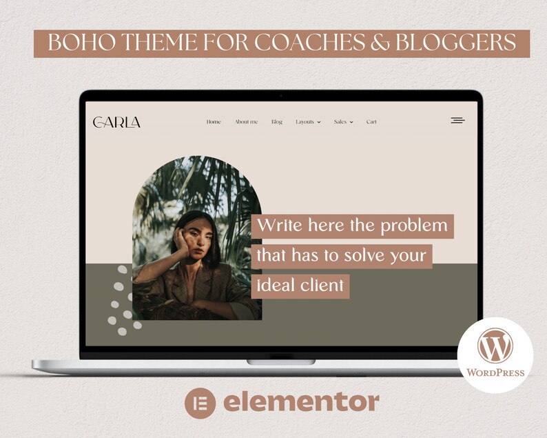 Boho Wordpress Theme for blogger, Website Template for Coach, Wordpress Template, Wordpress Website Design, Blog, Elementor Template 