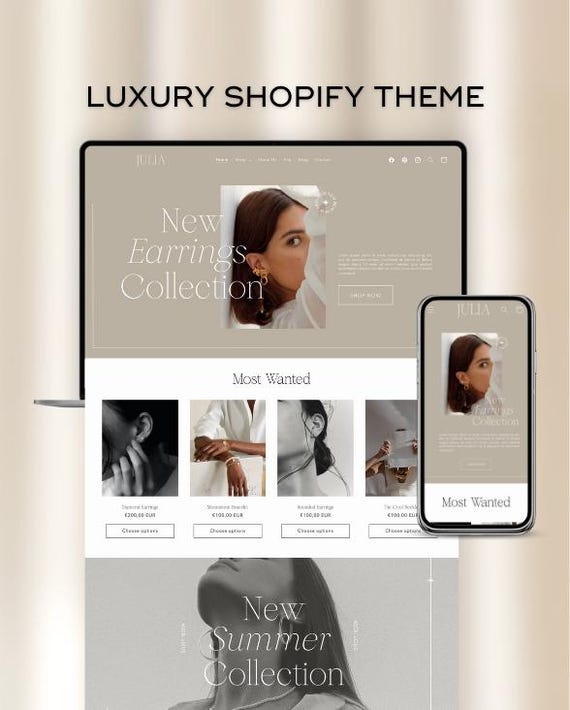 Julia Shopify Theme Template: Luxury Shopify Theme Store, Shopify Website Templates Banners, Elegant Boutique Website, Shopify 2.0 Themes