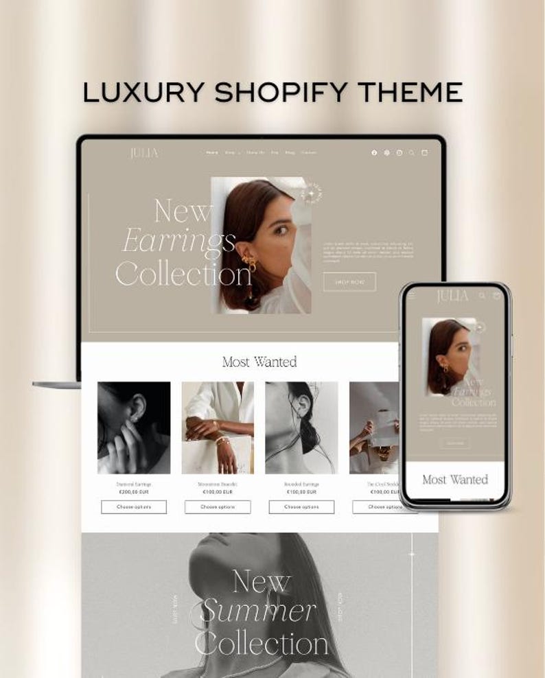Julia Shopify Theme Template: Luxury Shopify Theme Store, Shopify Website Templates Banners, Elegant Boutique Website, Shopify 2.0 Themes image 1