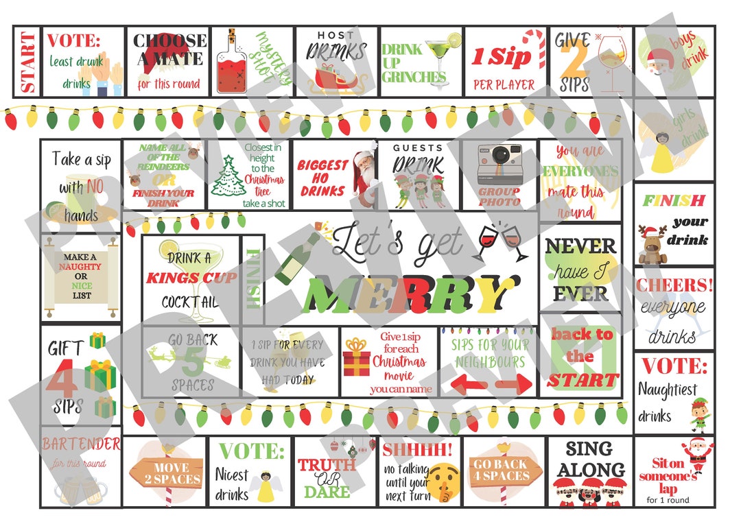 Christmas Drinking Party Board Game Printable Download - Etsy