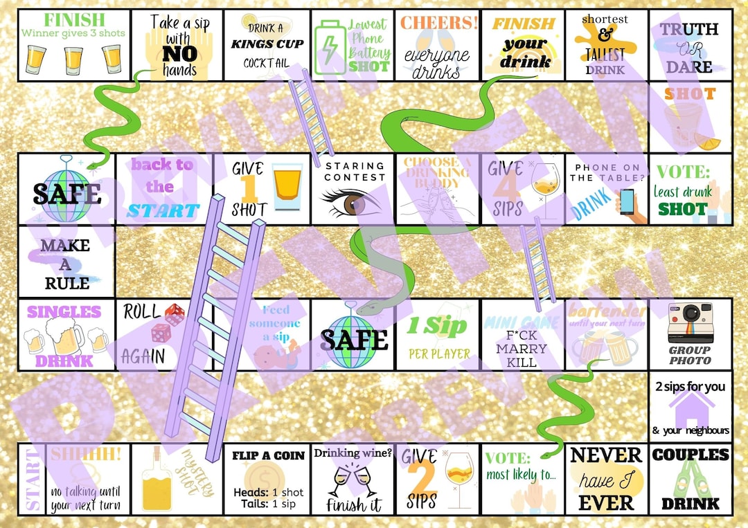 18 Snakes and Ladders Drinking Party Board Game Digital Download Etsy