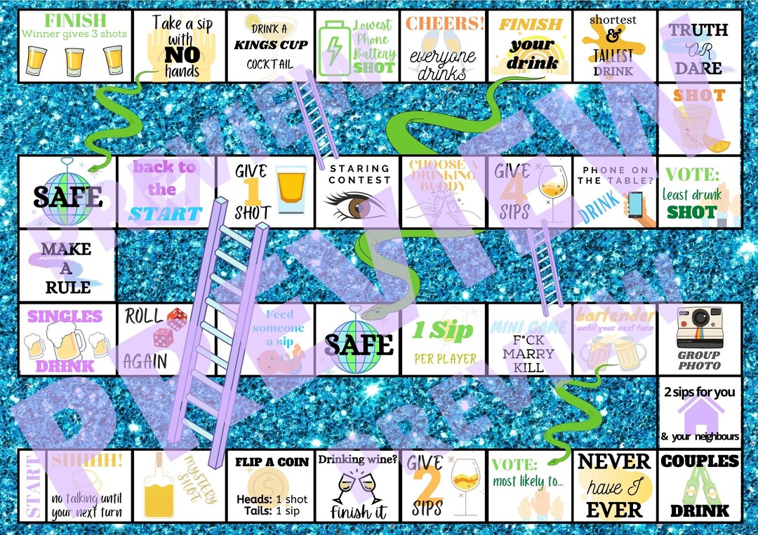 18 Snakes and Ladders Drinking Party Board Game Digital Download Etsy