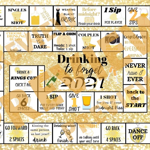 NYE Drinking Party Board Game Printable Download New Years Eve
