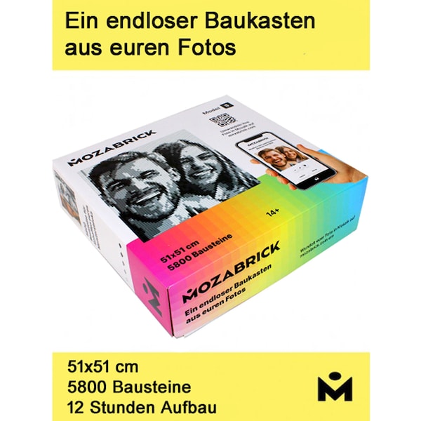 MOZABRICK Set S- Kunstmodelbauset, Brick Mosaik, Klemmbaustein Puzzle, Außergewöhnliches Geschenk, Fotomosaik Baukasten.