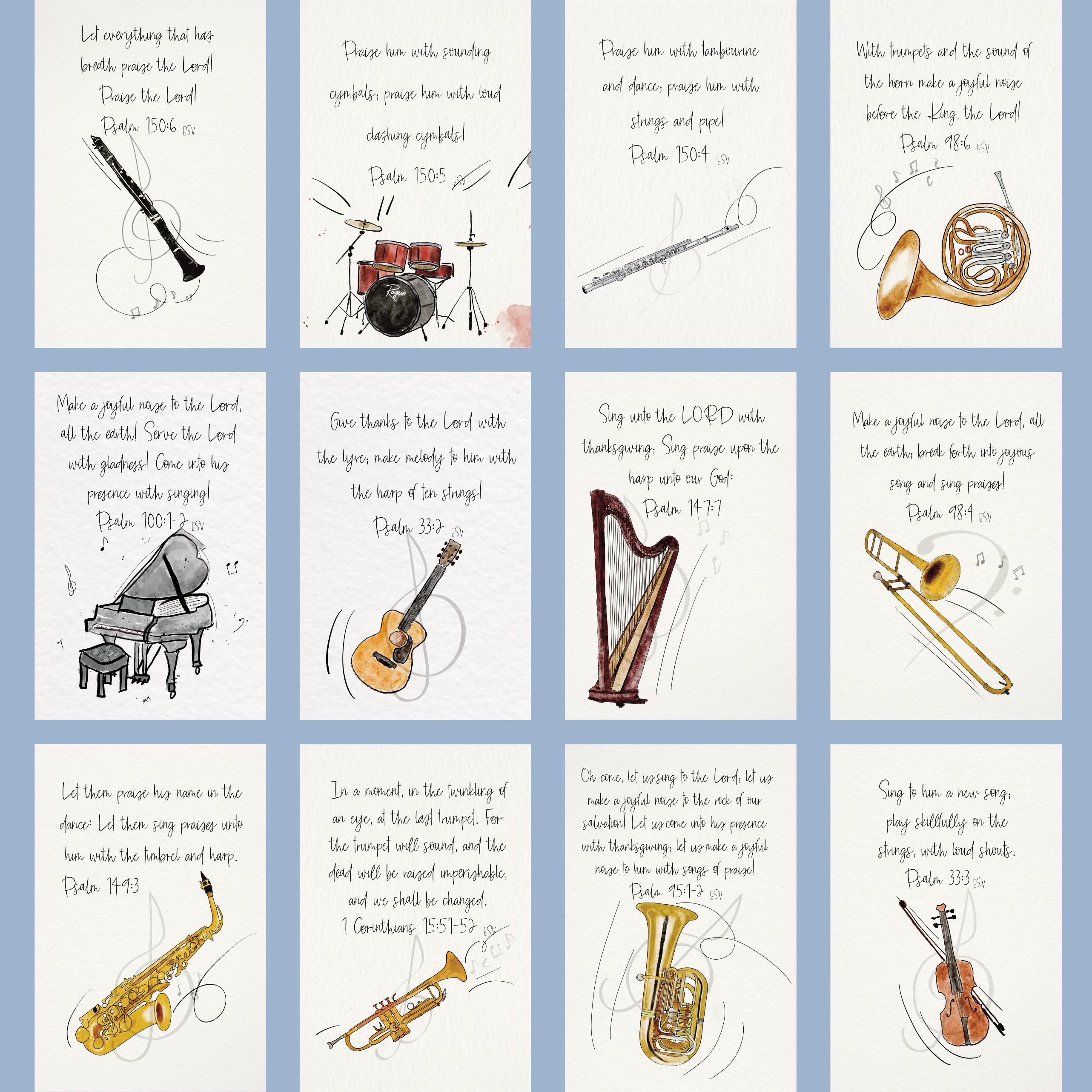 Music Instruments Scripture Cards | Christian Gifts Scripture Cards ...