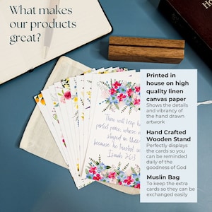 Scripture Cards on Linen Paper With Wooden Holder | Scripture Christian ...