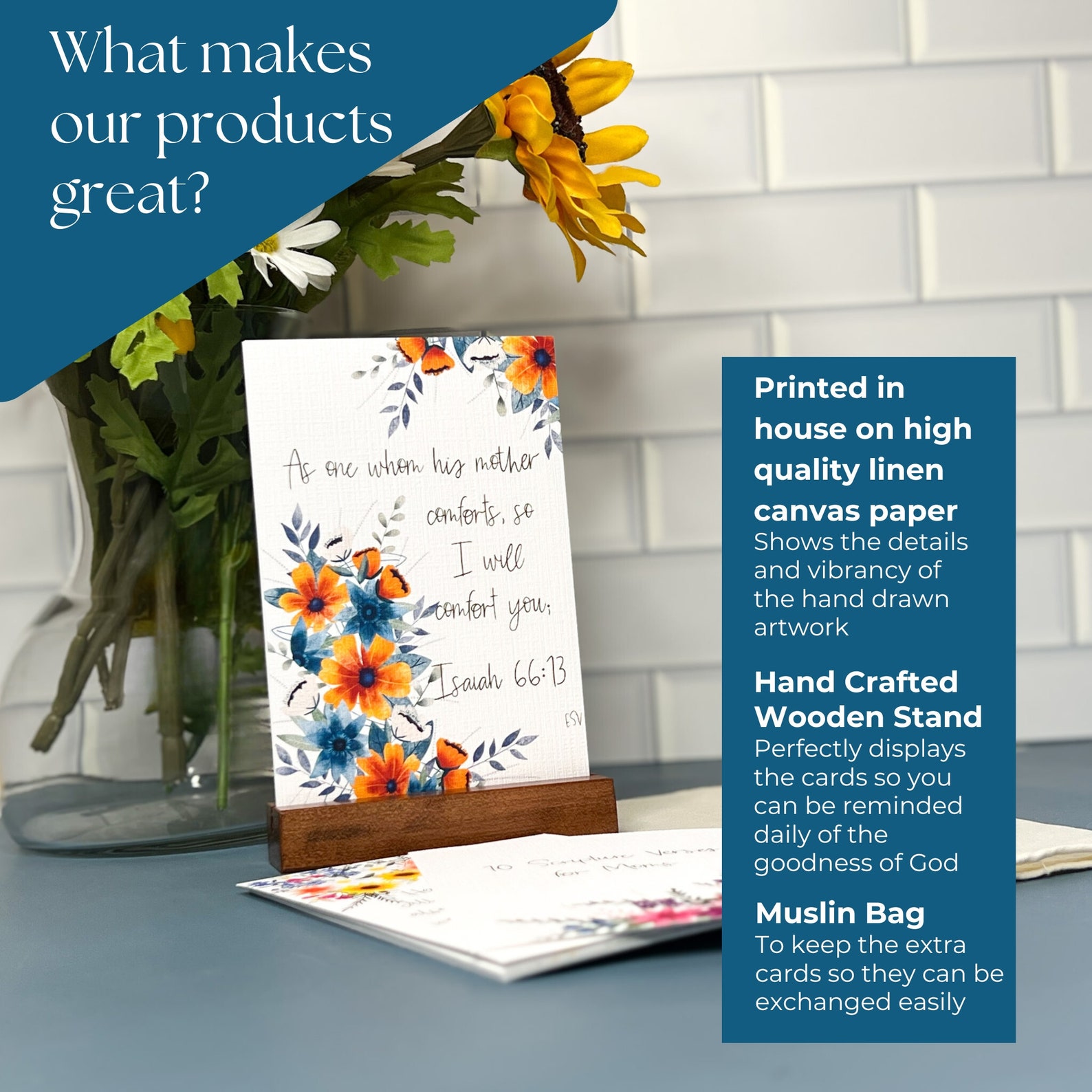 10 Scripture Verses for Moms on Linen Paper With Wooden Holder ...