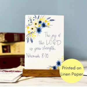 Scripture Cards on Linen Paper with Wooden Holder | Scripture Christian Gift | Hand Drawn Watercolor Scripture for Birthday Thinking of You