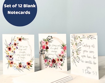 Set of 12 Christian Notecards, 3 of each Design | Christian Gifts Notecards | Gifts for Women, Blank Cards for Sympathy, Thinking of You