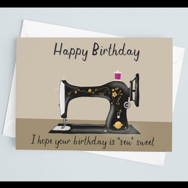 Seamstress Birthday Card, Vintage Sewing Birthday, Antique Sewing Machine Card, Retro Sewing Machine, Quilt Birthday Card, Seamstress Gift