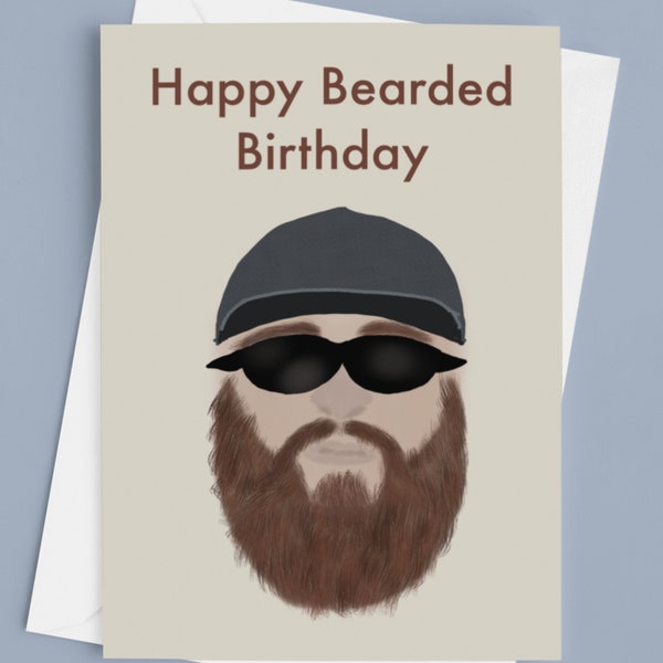 Happy Bearded Birthday Card, Facial Hair Card, Gift for Bearded Man, Boyfriend Birthday, Husband Birthday, Masculine Beard Note
