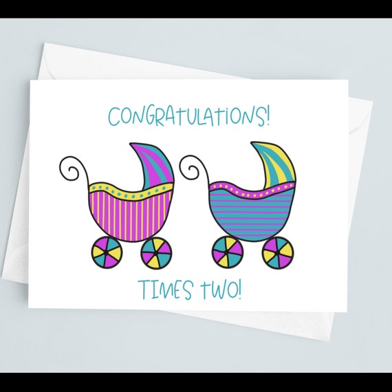 Congratulations Times Two Twin Card Baby Strollers Note Twin | Etsy
