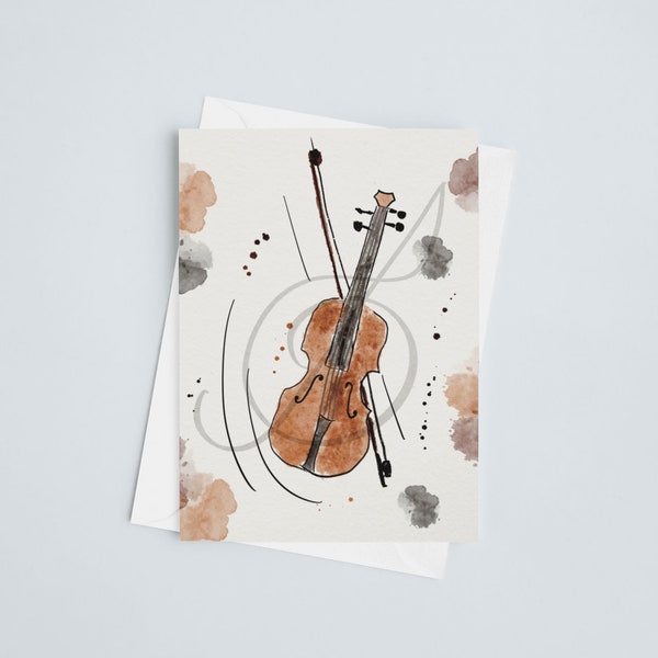 Violin Notecard, Instrument Cards, Folded Blank Notecard, Music Teacher Gift, Musician Gift, Violinist Notes, Music Stationary, Violin Art