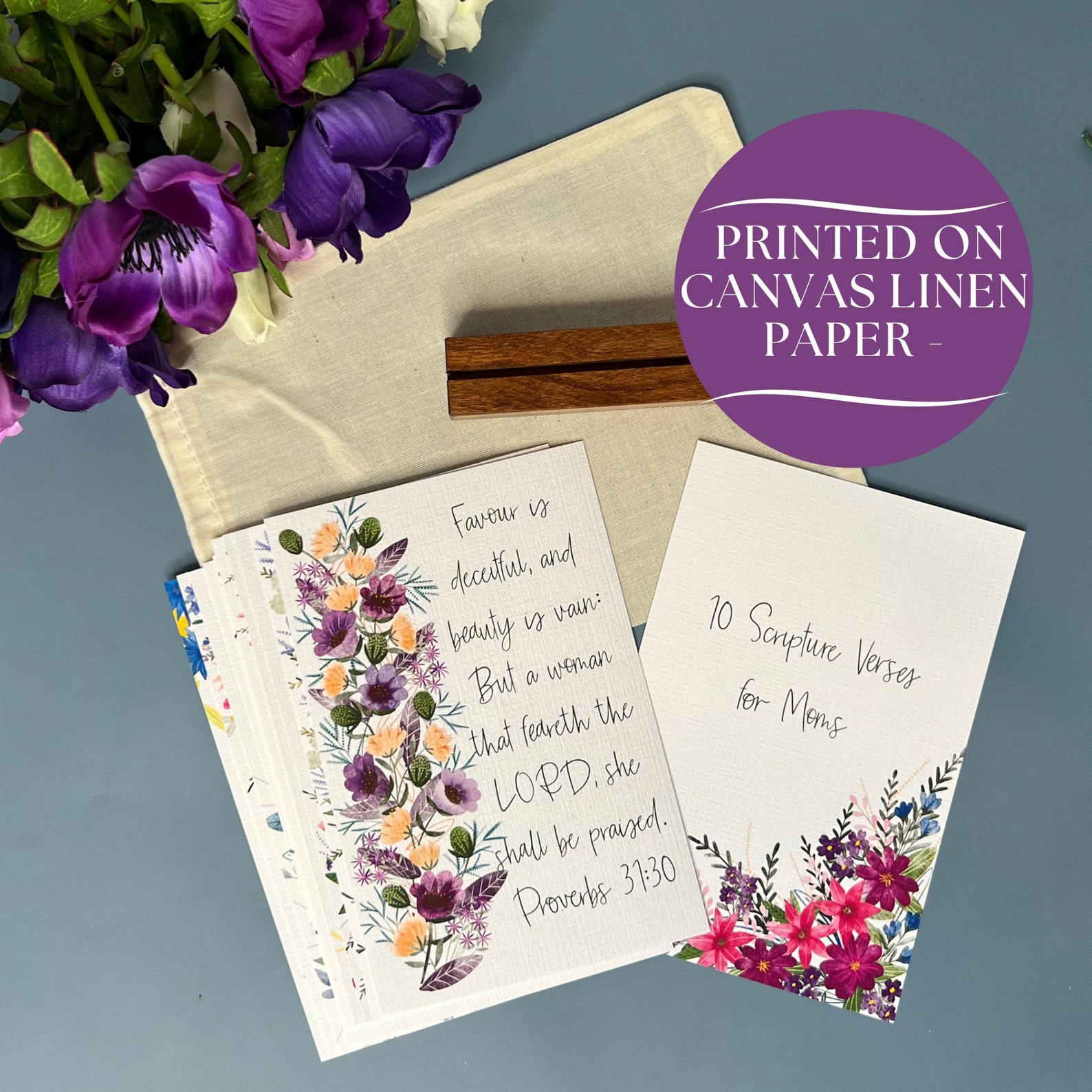 10 Scripture Verses for Moms on Linen Paper With Wooden Holder ...