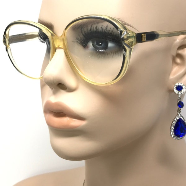Vintage dames lunettes lunettes cadre clair ambre carré utilisé montures de lunettes rétro