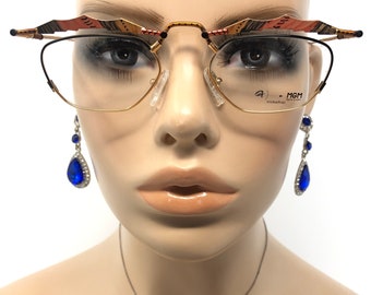 Vintage MGM BV12 F3 NOS Eyeglasses Glasses Frames Gold Oval Funky Frames Eyeglasses Frame Retro