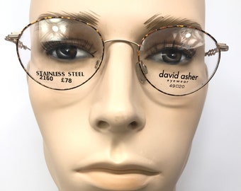 Vintage David Asher Eyeglasses Glasses Frame Gold Brown Round Used Eyeglass Frames Retro
